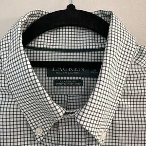 Lauren Ralph Lauren Mens Classic Fit Stretch Non Iron Shirt Green Check 16 36/37